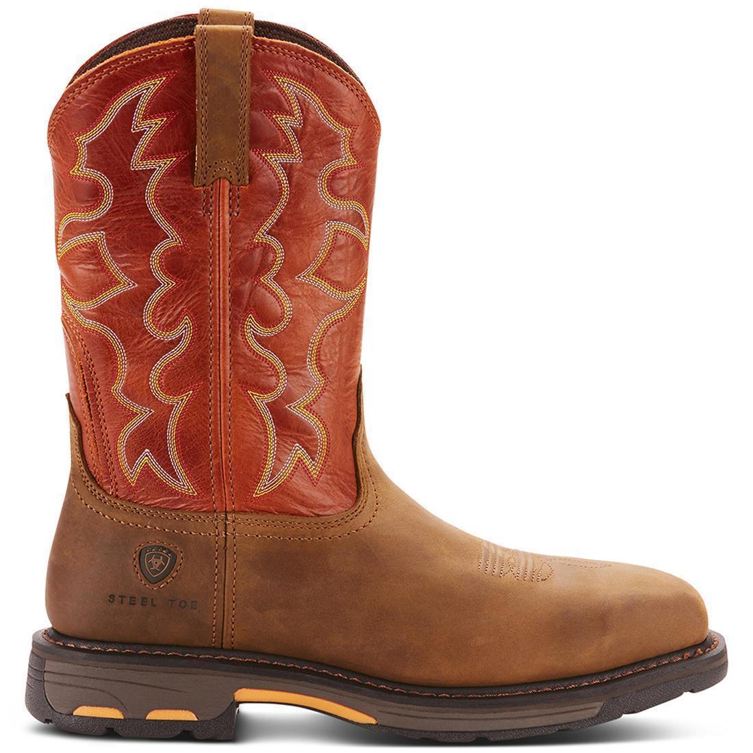 Ariat WorkHog Steel-Toe Wide Square Toe Work Boot Dark Earth Side