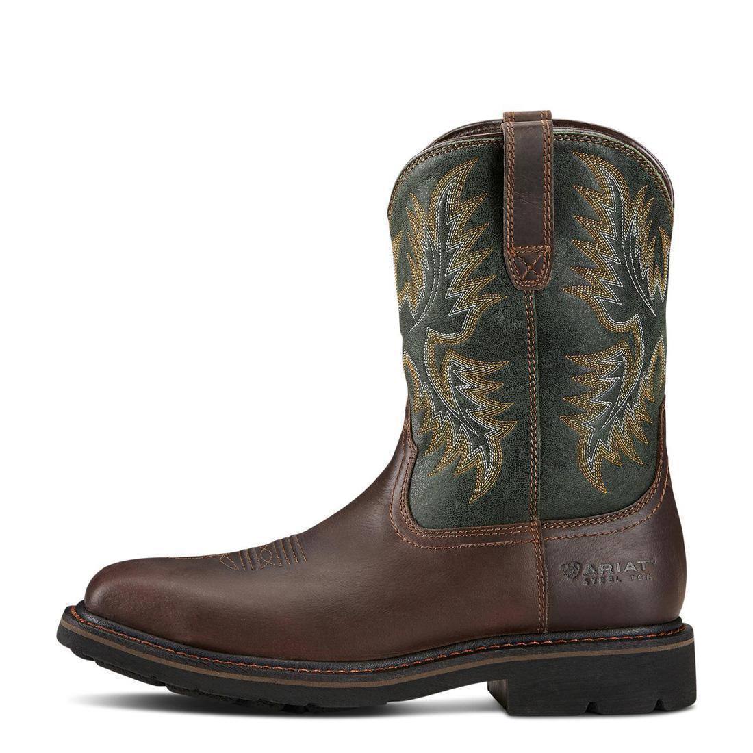 Ariat Sierra Steel-Toe Wide Square Toe Work Boot Dark Brown Side