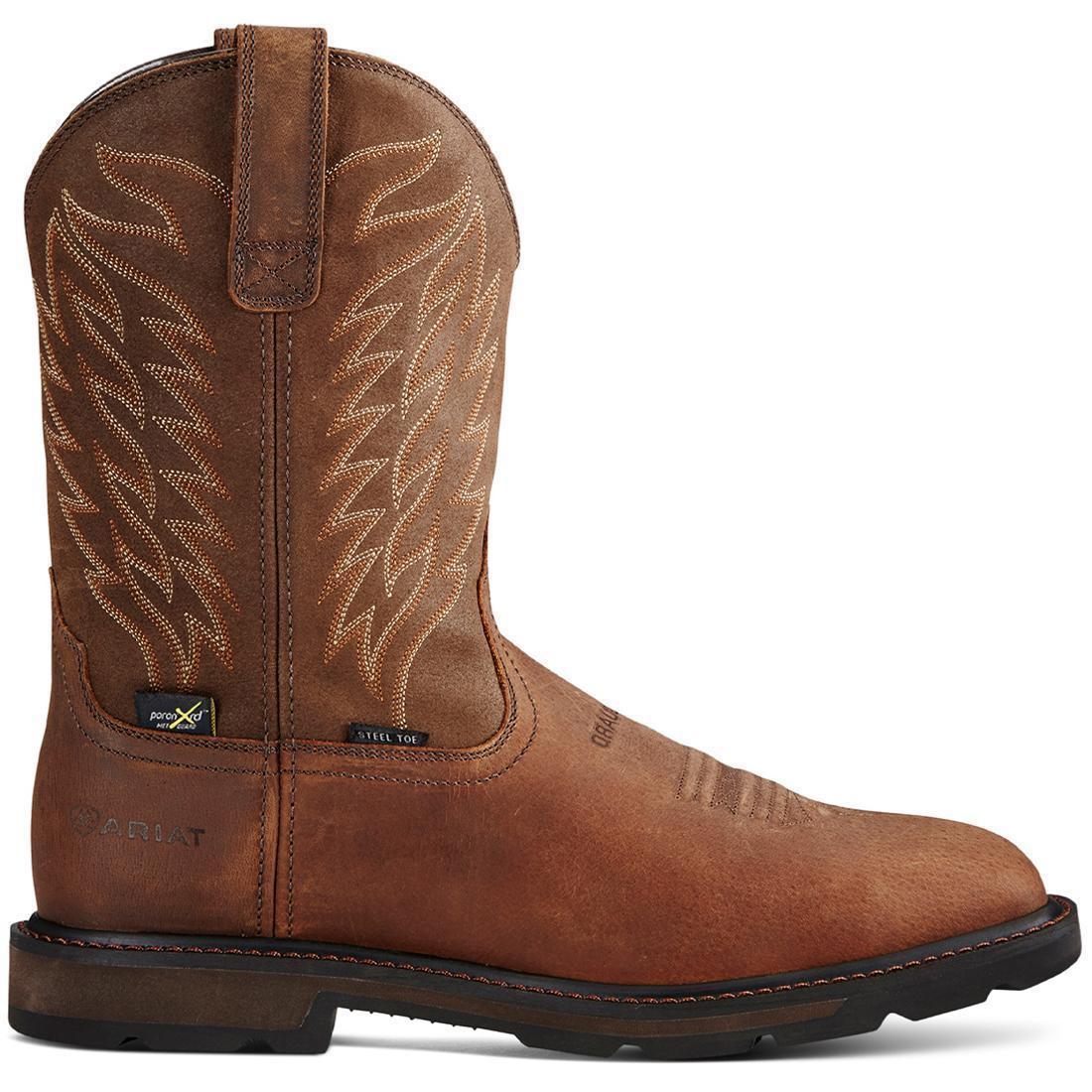Ariat Groundbreaker Steel-Toe MetGuard Wide Square Toe Work Boot Brown Profile