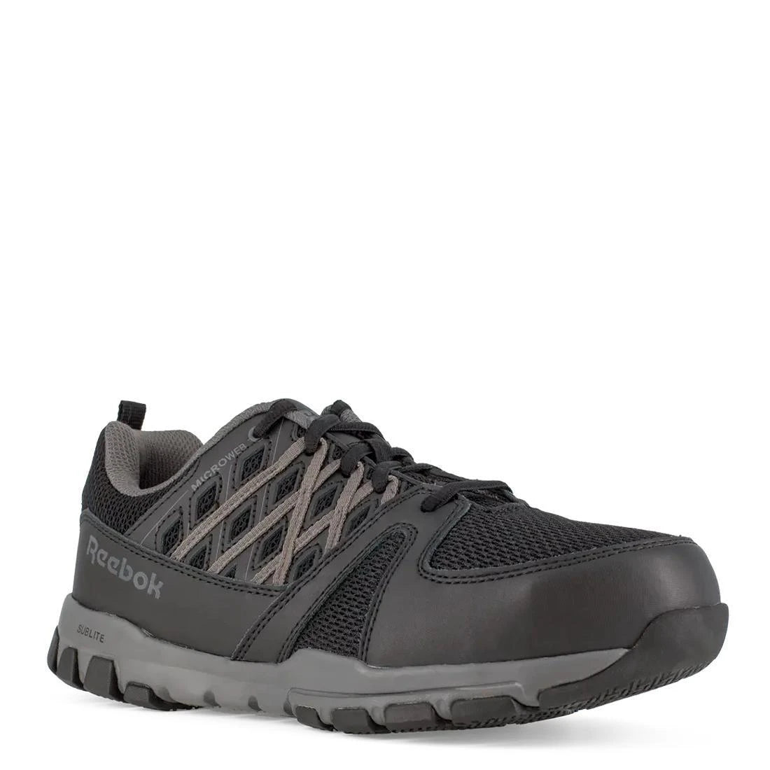 Reebok Women's Sublite Steel Toe Shoe Black with Grey RB416 details