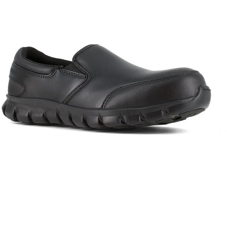 Reebok Work-Sublite Cushion Work Athletic Slip On Composite Toe Black Leather-Steel Toes-2