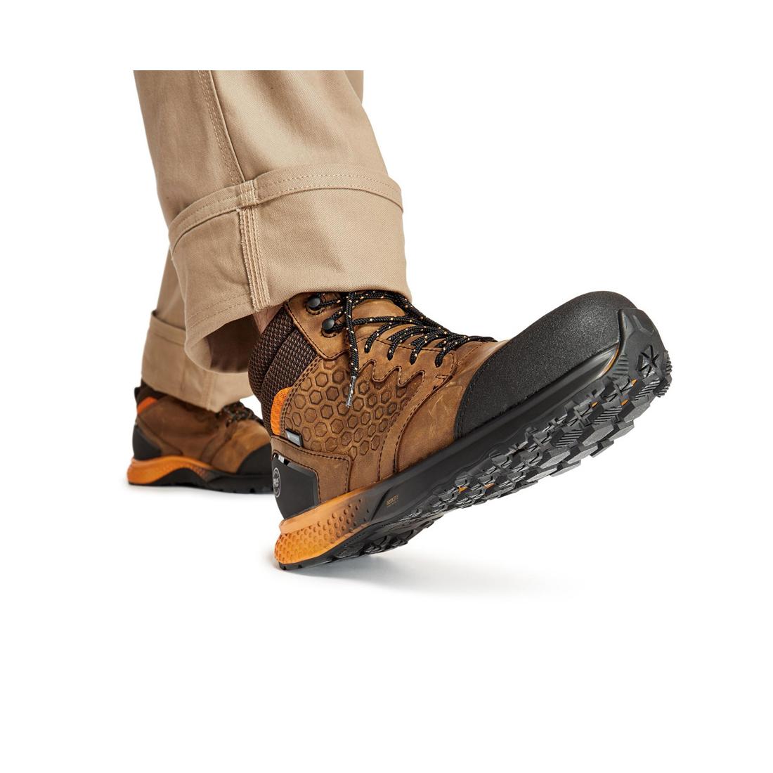 Timberland Pro Reaxion Composite-Toe Waterproof Work Boot Brown/Orange A1ZR1 Legs View