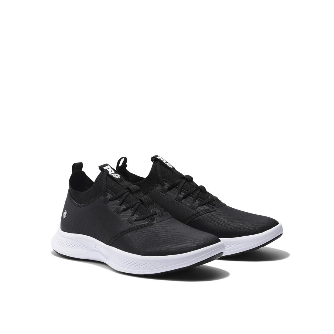 Timberland Pro Women's Solace Max Soft-Toe Slip-On Shoe Black/White A5WCY,DISCONTINUED,LOLA