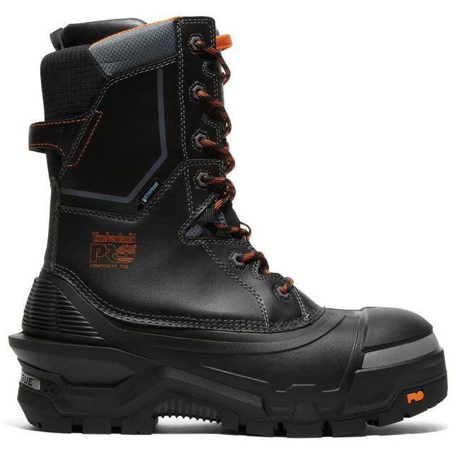 Timberland Pro Pac Max 10-Inch Waterproof Composite-Toe Work Boot Fp Csa Black/Orange Profile View