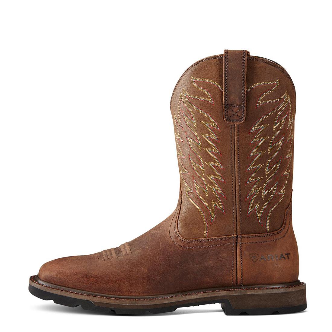 Ariat Groundbreaker Soft-Toe Wide Square Toe Boot Brown Heel