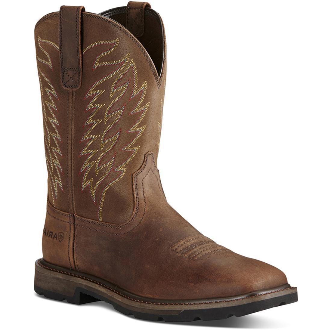 Ariat Groundbreaker Steel-Toe Wide Square Toe Work Boot Brown Profile