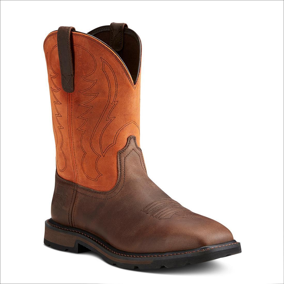 Ariat Groundbreaker Steel-Toe Wide Square Toe Work Boot Orange Medial