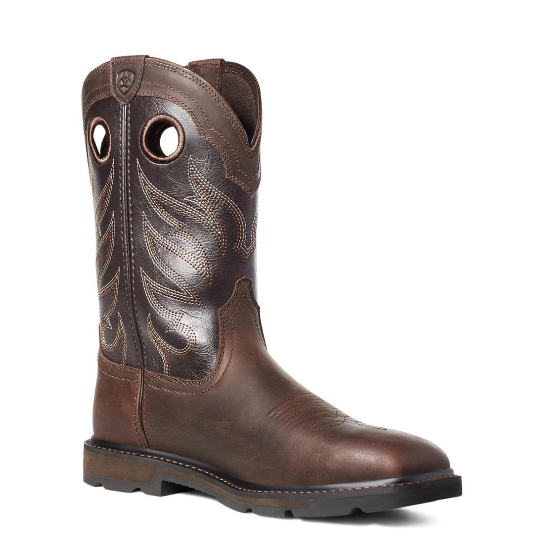Ariat Groundwork Steel-Toe Wide Square Toe Work Boot Brown Side