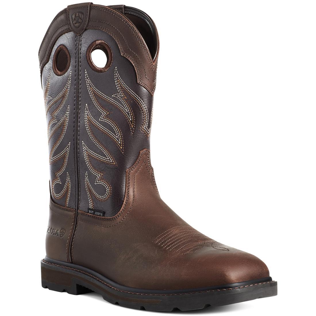 Ariat Groundwork Steel-Toe Wide Square Toe Work Boot Brown Profile