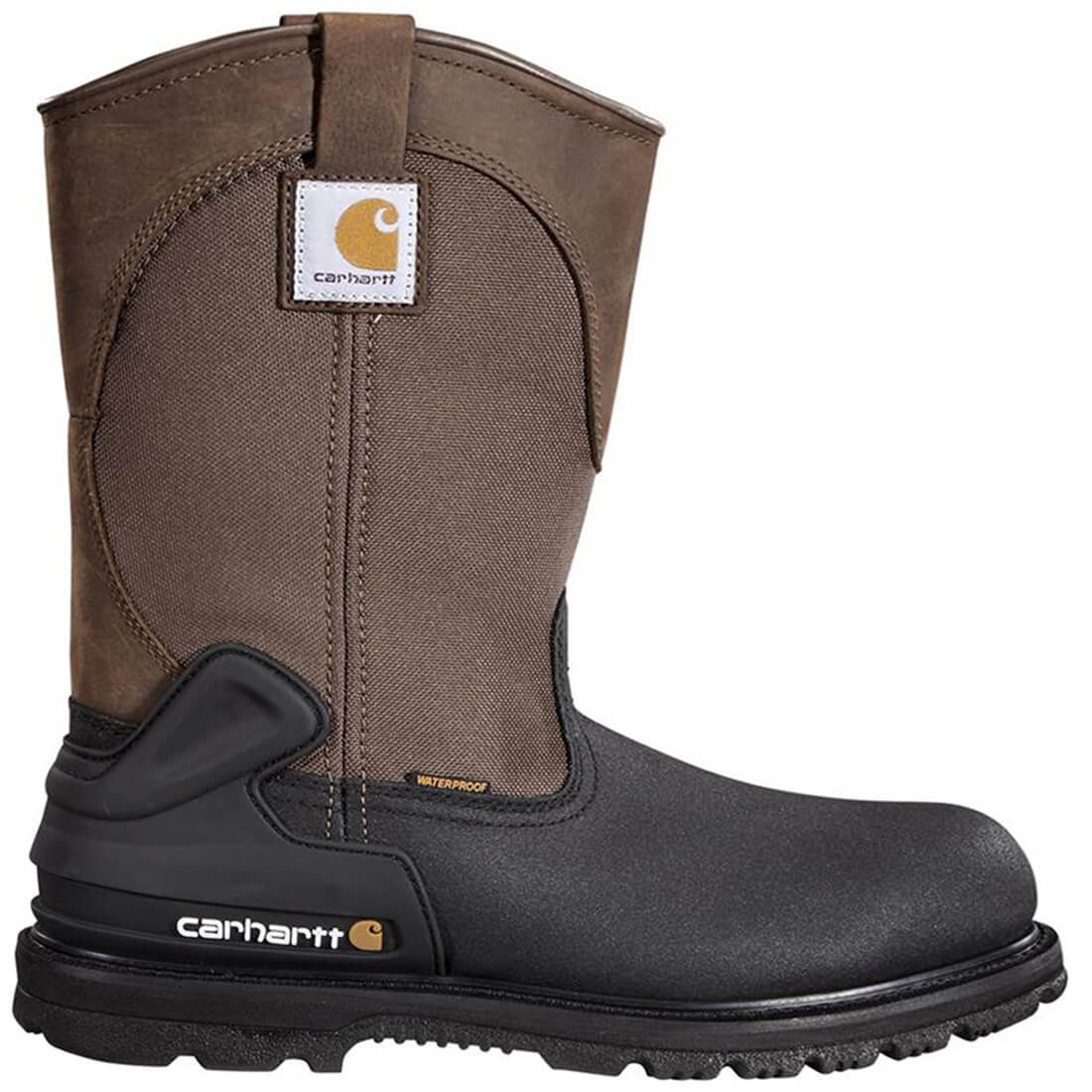 Carhartt 11" Heritage Steel-Toe Waterproof Insulated Pull-On Wellington Work Boot Dark Brown/Black Profile