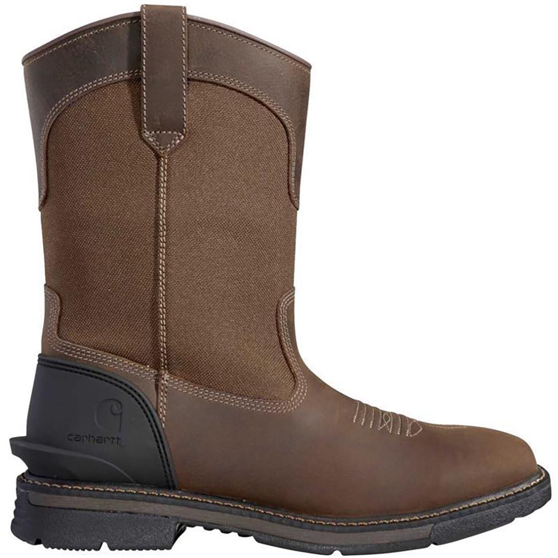 Carhartt 11" Montana Steel-Toe Water Resistant Square Toe Wellington Pull-On Work Boot Brown Profile View