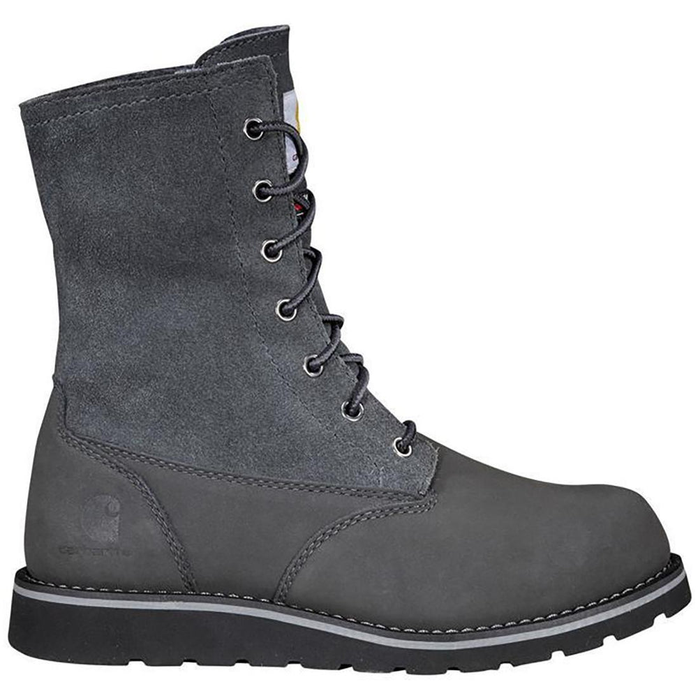 Carhartt 8" Women's Waterproof Sherpa Lined Fold Down Winter Wedge Soft Toe Boot Dark Grey Profile View