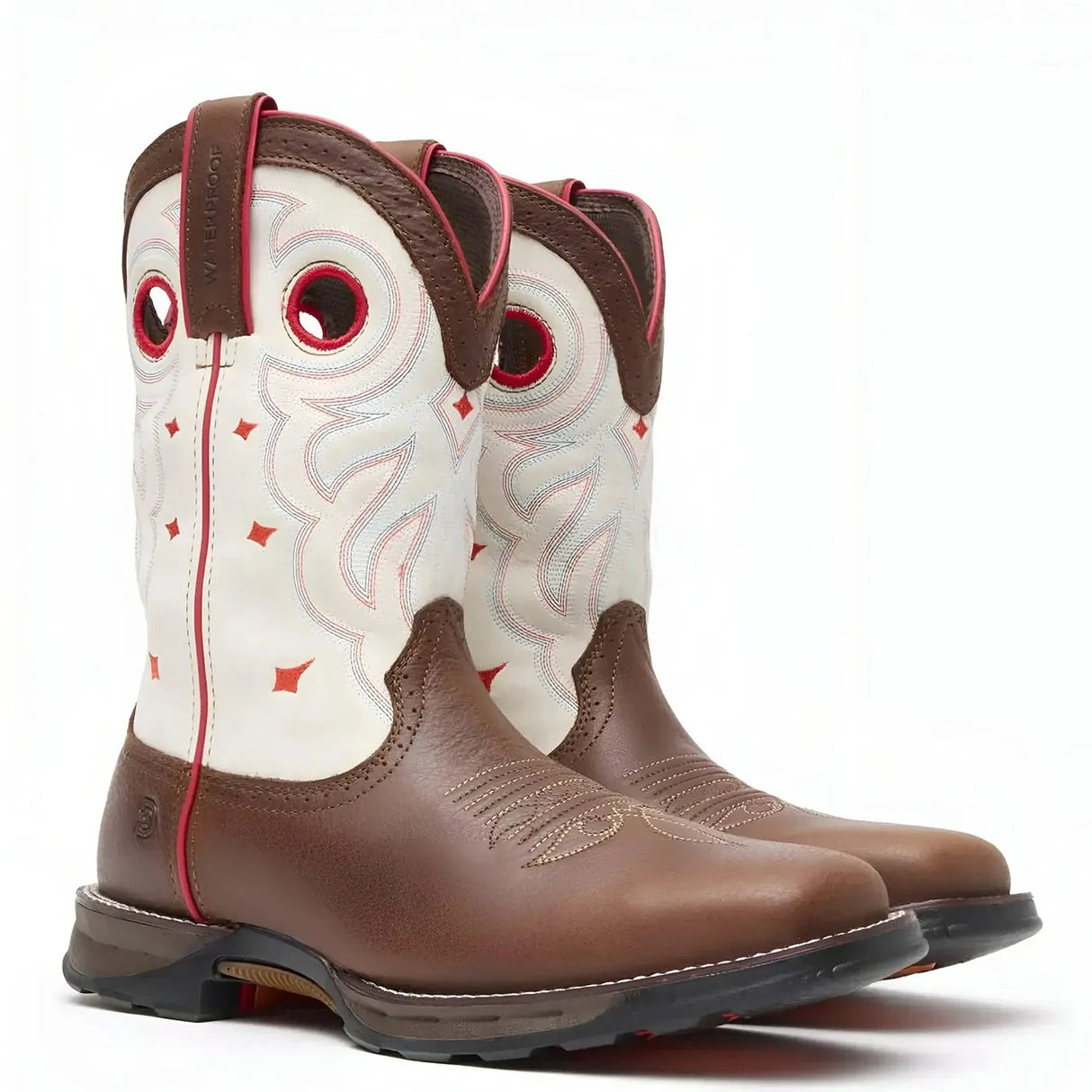 Durango Women’s Durango Maverick Steel Toe Waterproof Western Work Boot sable Brown White Heel