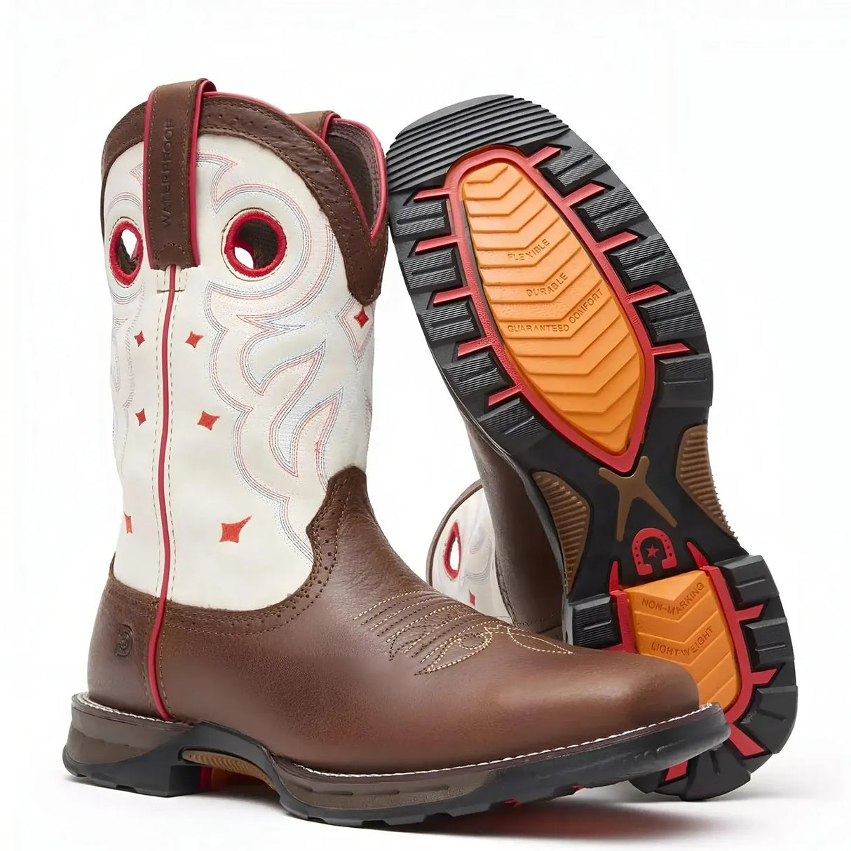 Durango Women’s Durango Maverick Steel Toe Waterproof Western Work Boot sable Brown White Side