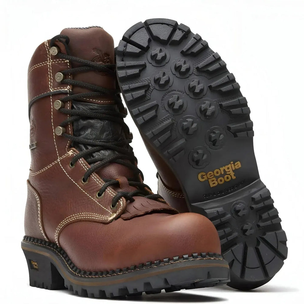 Georgia Boot AMP LT Logger Composite Toe Waterproof Work Boot Brown Sole