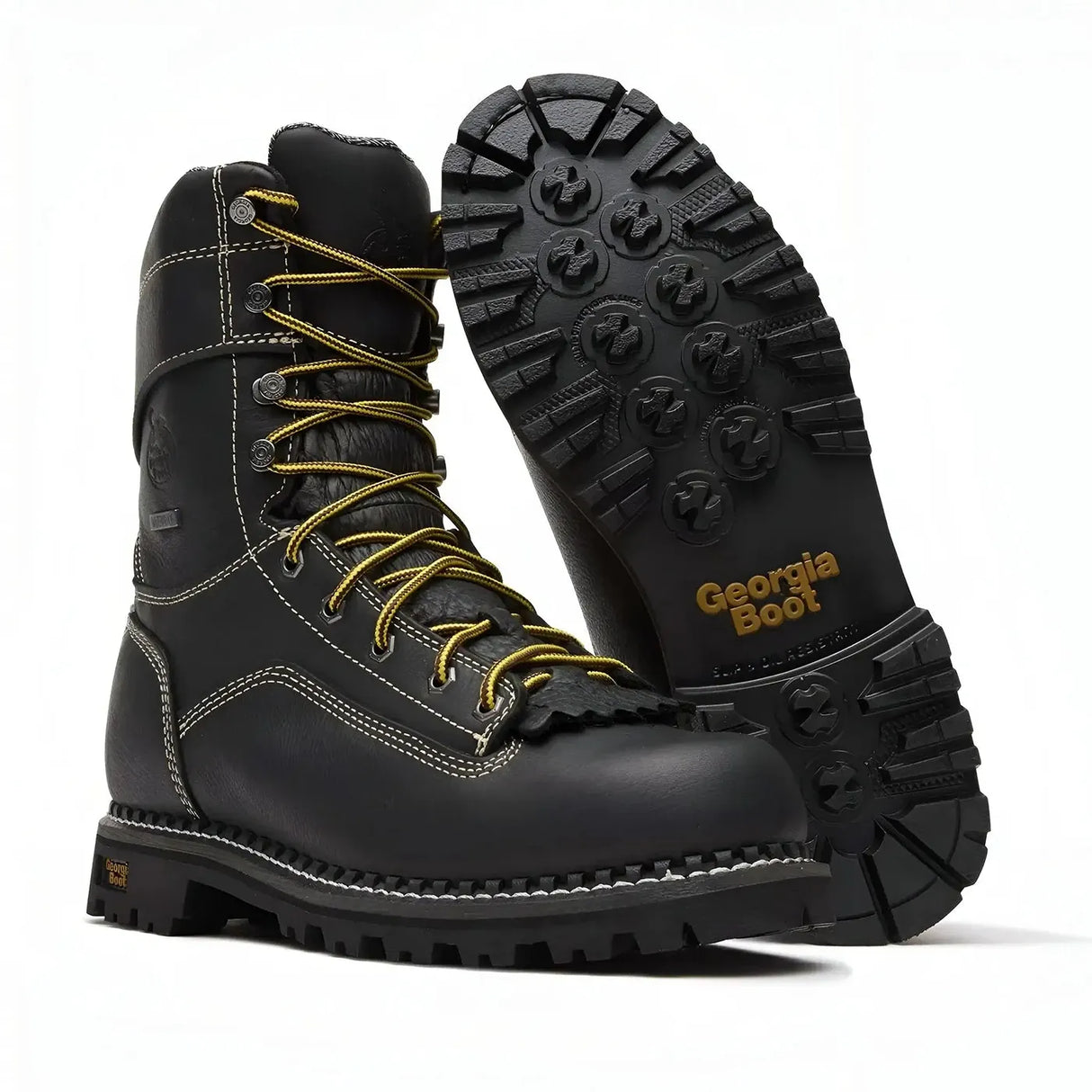 Georgia Boot AMP LT Logger Low Heel Waterproof Work Boot Black Sole
