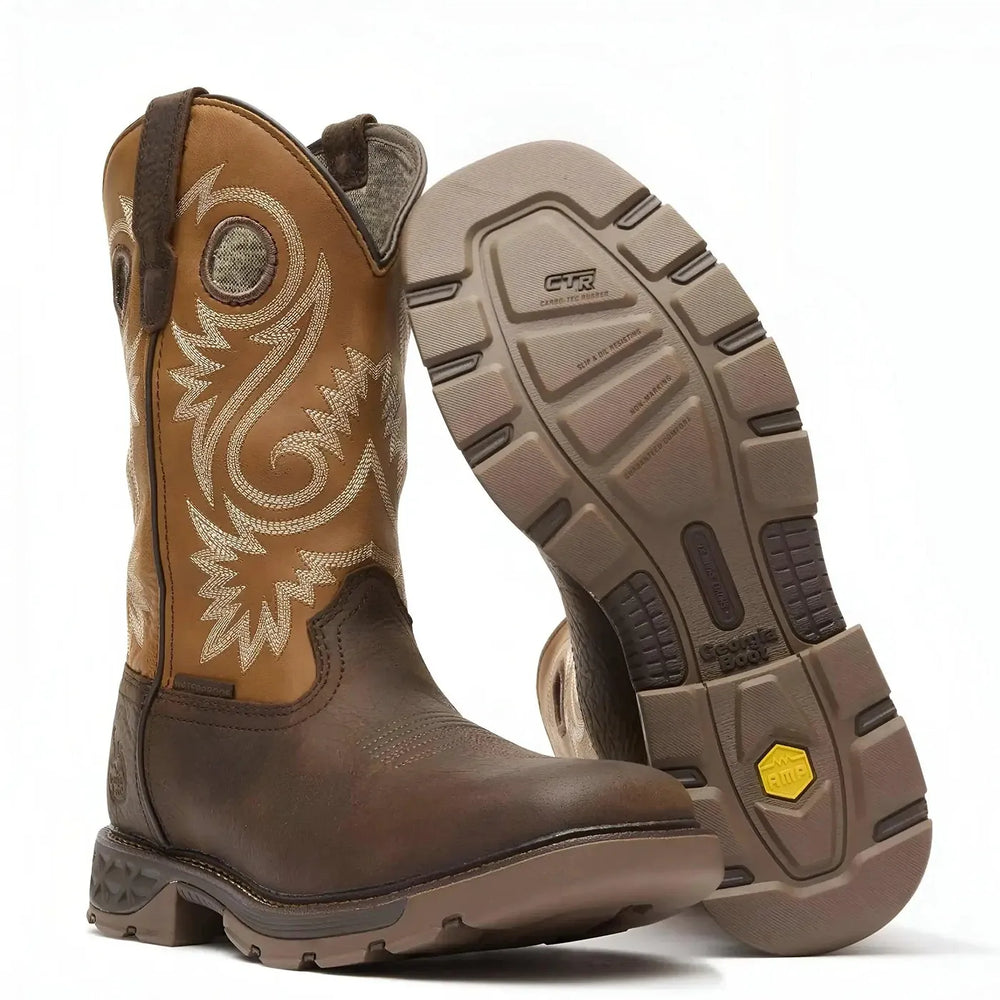 Georgia Boot Carbo-Tec FLX 11" Waterproof Pull On Work Boot Brown-Orange Sole