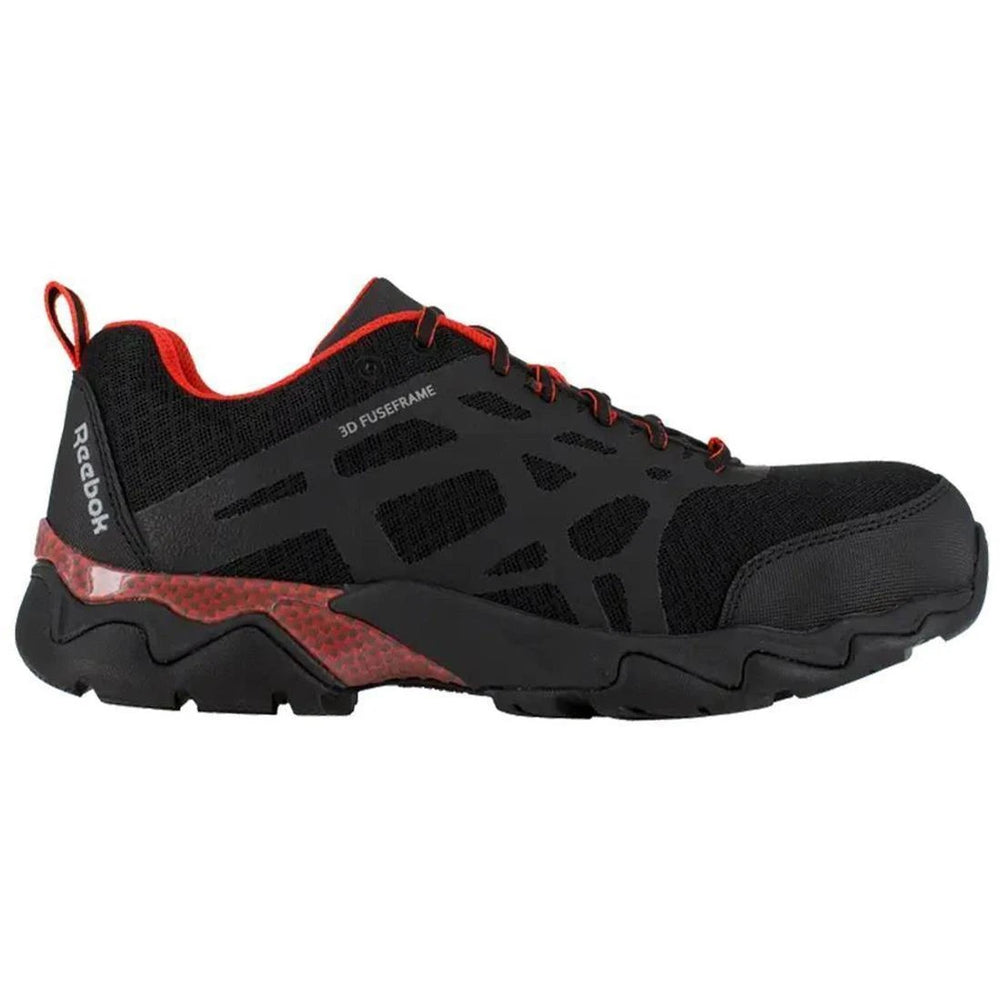 Reebok Work Beamer Composite-Toe Athletic Work Shoe Black/Red Profile View