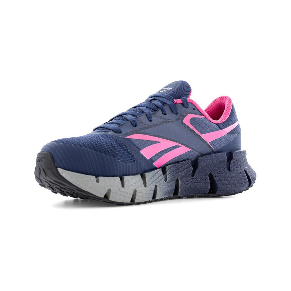 Reebok FloatZig Athletic Women’s Composite Toe Work Shoe – Blue/Pink RB309 Heel Image