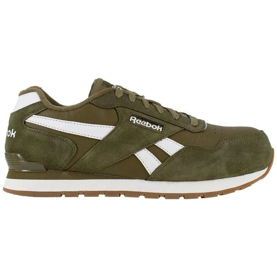 Reebok Work Harman Composite-Toe Athletic Work Shoe Olive/White Profile View