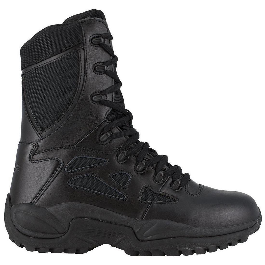 Reebok Work Rapid Response Rb 8 Inch Soft-Toe Side Zip Tactical Stealth Boot With Side Zipper Profile View
