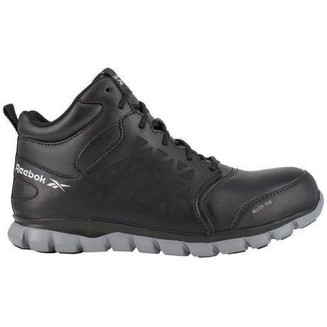 Reebok Work Sublite Cushion Alloy-Toe Mid Cut Athletic Work Boot Leather Black Profile View