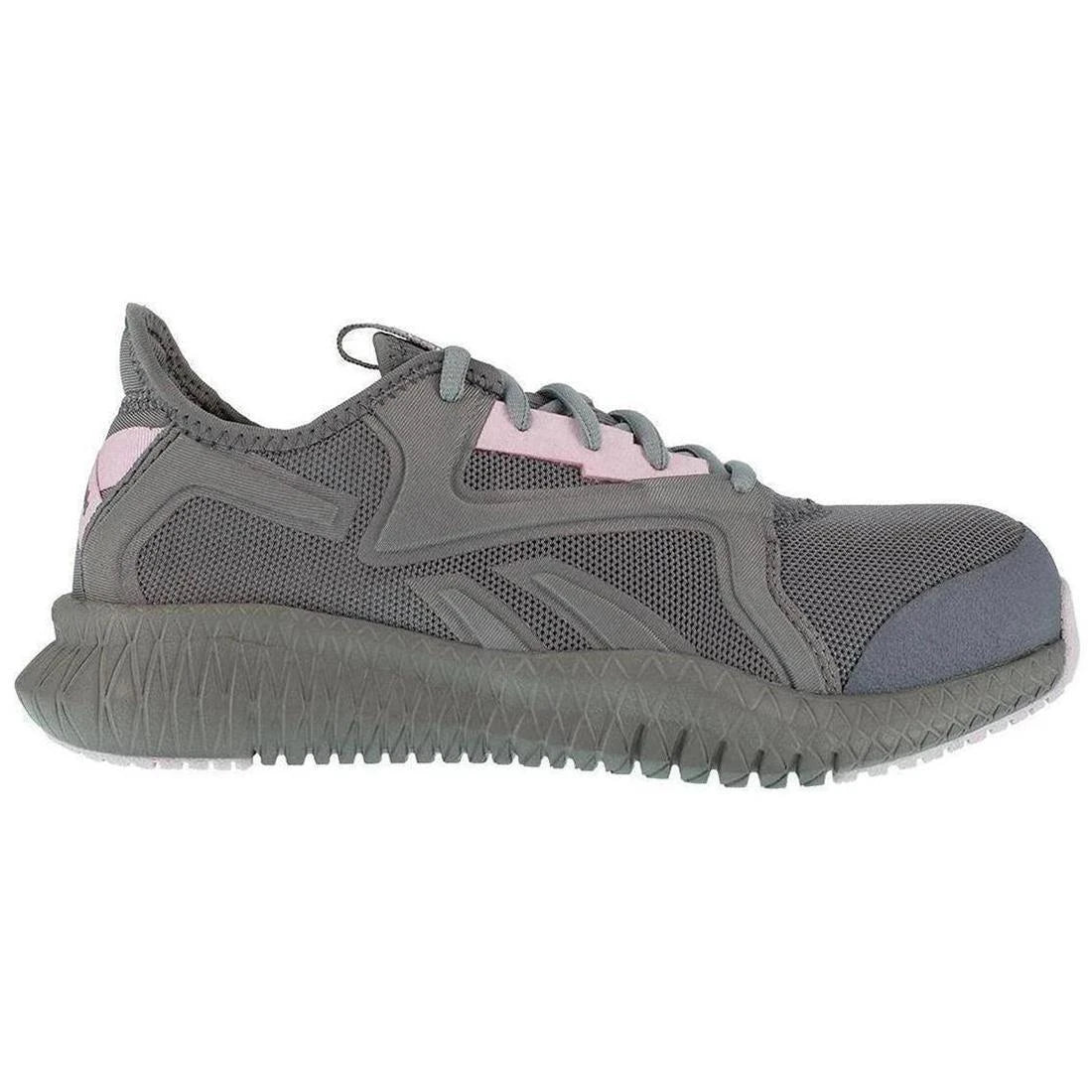 Reebok Work Women's Flexagon 3.0 Composite-Toe Athletic Work Shoe Grey/Pink Profile View