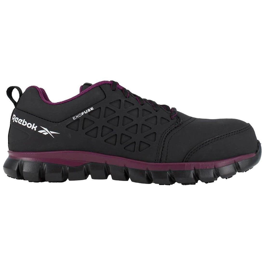 Reebok Work Women's Sublite Cushion Composite-Toe Athletic Work Shoe Black/Plum Profile View