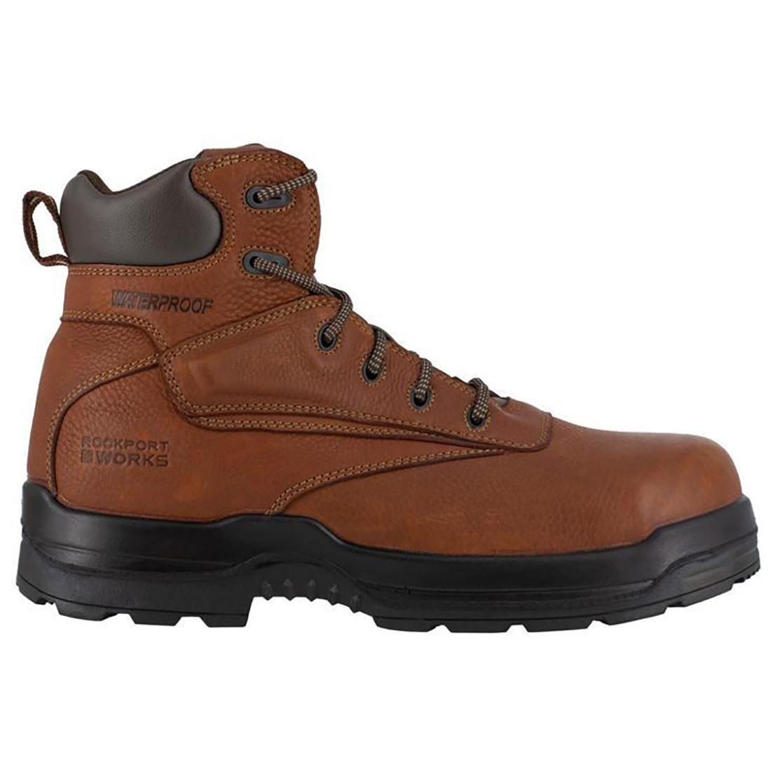 Rockport Works More Energy Composite-Toe Waterproof Work Boot Brown Profile View