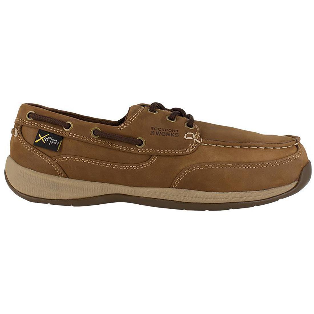 Rockport Works Sailing Club Steel-Toe Int Metgaurd Slip On Work Shoe Brown Profile View