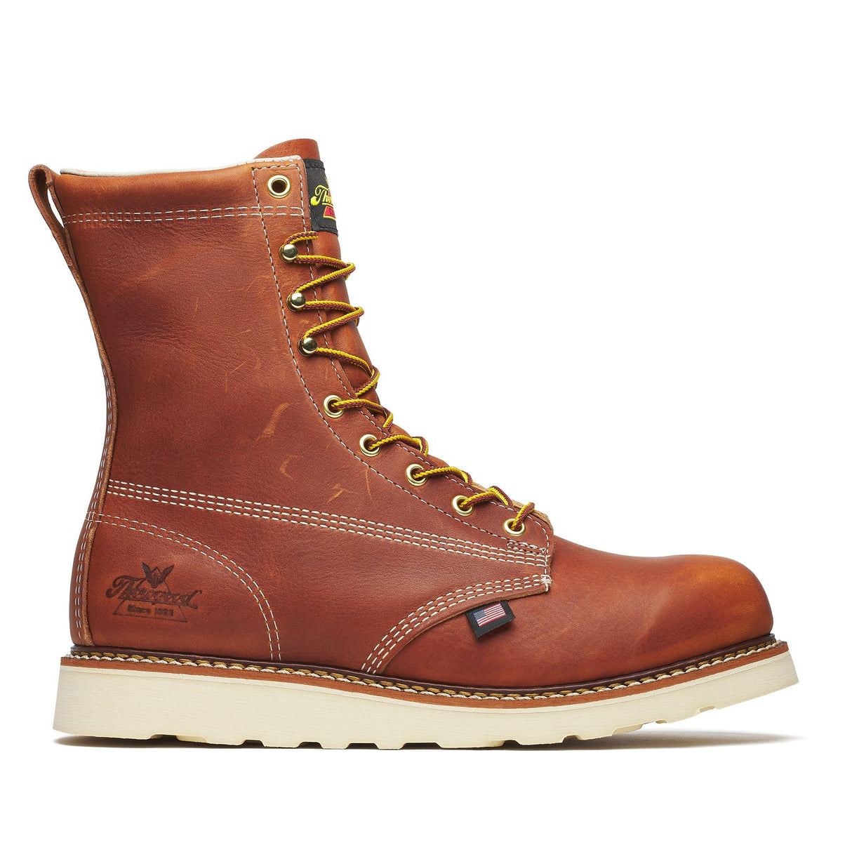 Thorogood American Heritage 8" Plain Toe Boot Maxwear Wedge Tobacco side view