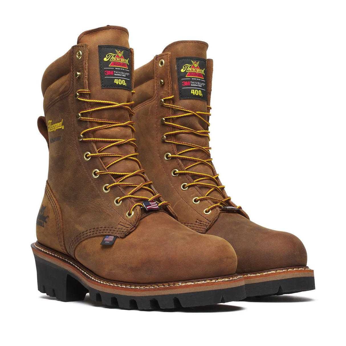 Thorogood Logger Series 9" Steel Toe Insulated Waterproof Boot Brown Trail Crazy Horse Medial View