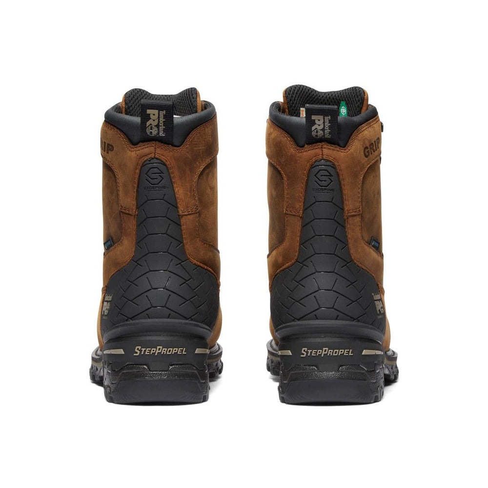 Timberland Pro Boondock HD 8 Inch Composite-Toe Waterproof Work Boot Brown Heel-Back View