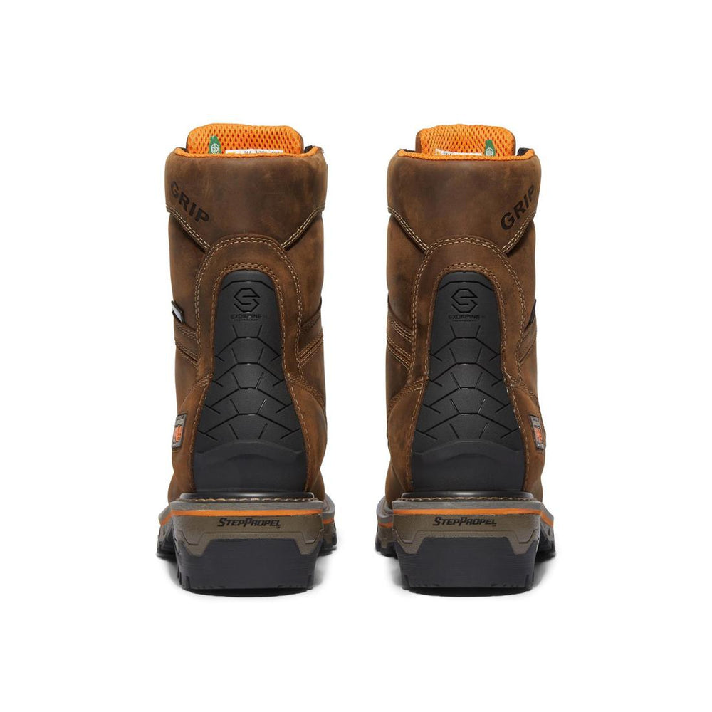 Timberland Pro Boondock HD 8 Inch Soft Toe Waterproof Logger Boot Brown Heel-Back View