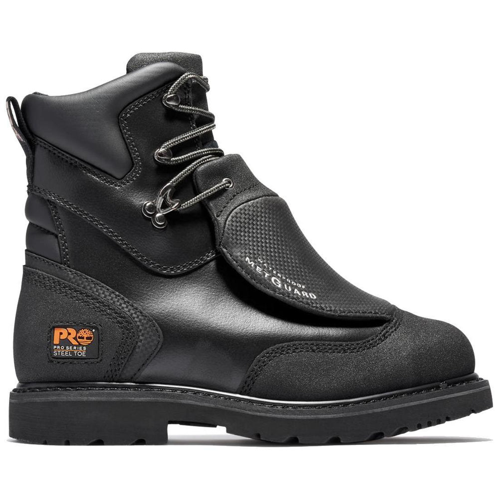 Timberland Pro Met Guard 8 Inch Steel-Toe Waterproof Work Boot Black Profile View