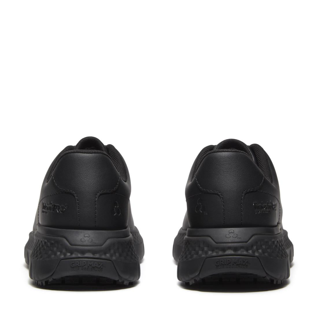 Timberland Pro Power Shift Women’s Slip Resistant Shoes – Black Leather Heel-Back View