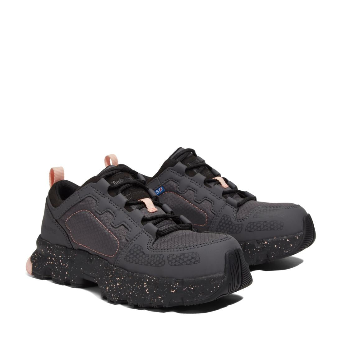 Timberland Pro Powertrain EV SD10 Women’s Comp-Toe Work Shoes – Grey And Pink Front-upper View