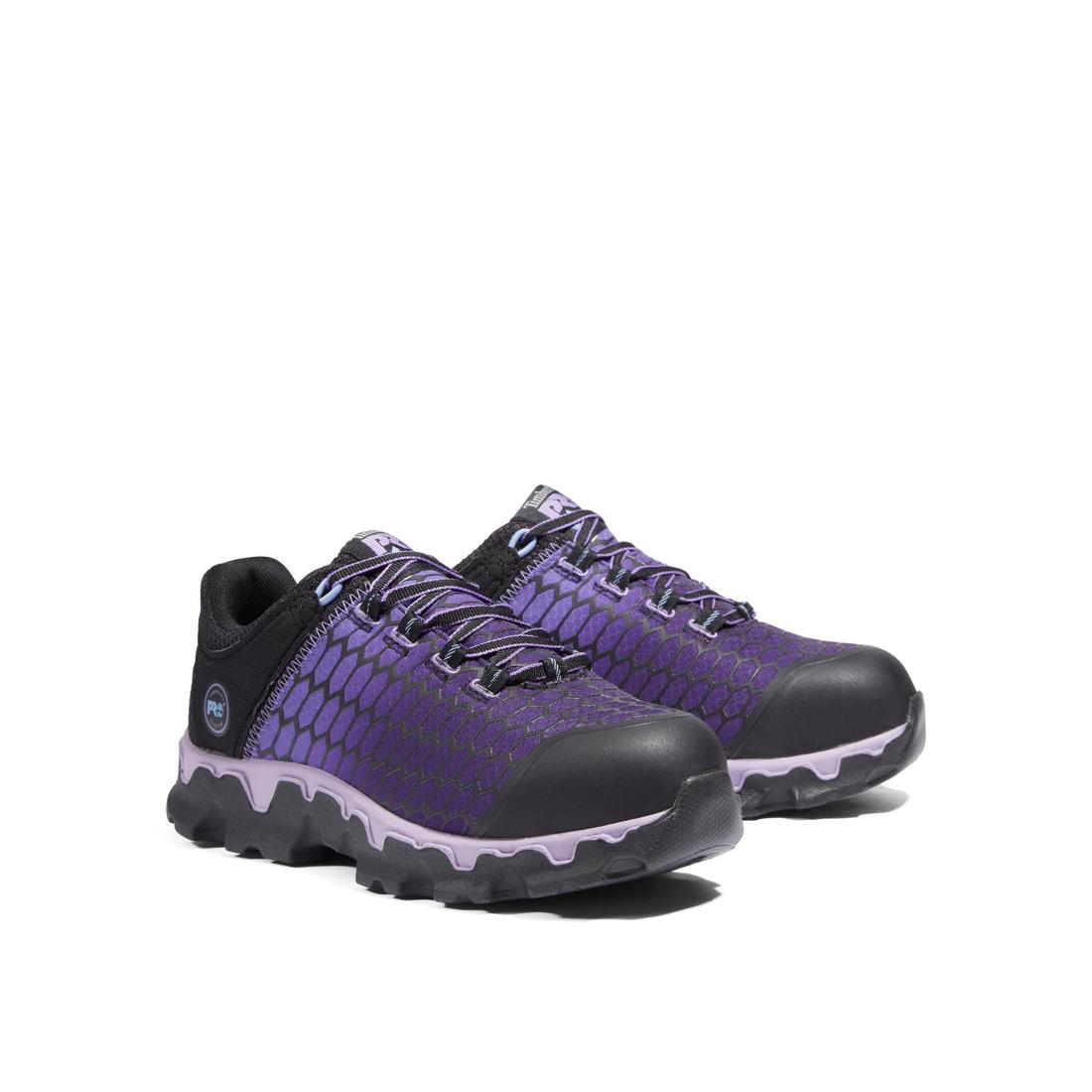 Timberland Pro Women's Powertrain Sport Alloy-Toe Work Shoe Black/Purple Angled View