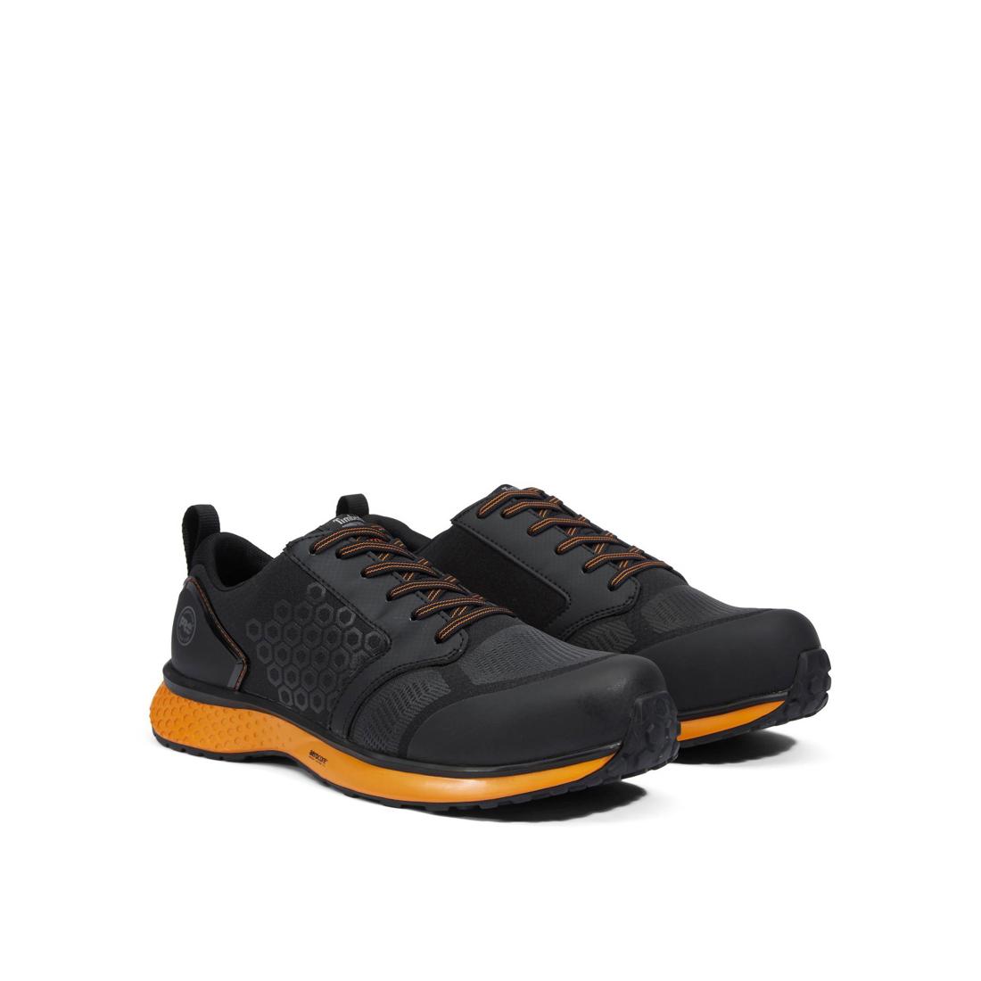 Timberland Pro Reaxion Composite-Toe Work Shoe Black\Orange Angled View