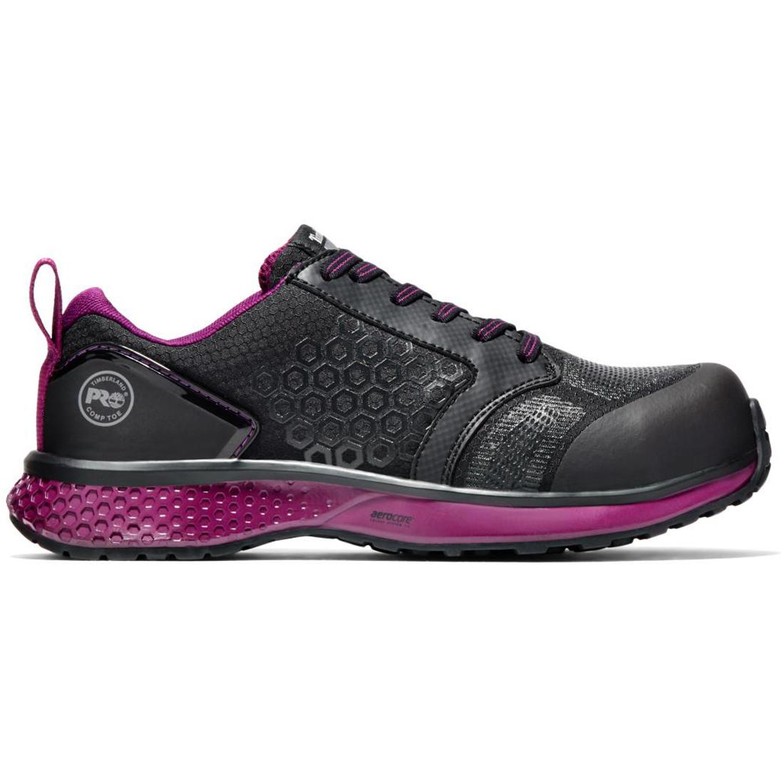 Timberland Pro Reaxion Women’s Composite Toe Work Shoes – Black/Purple Profile View