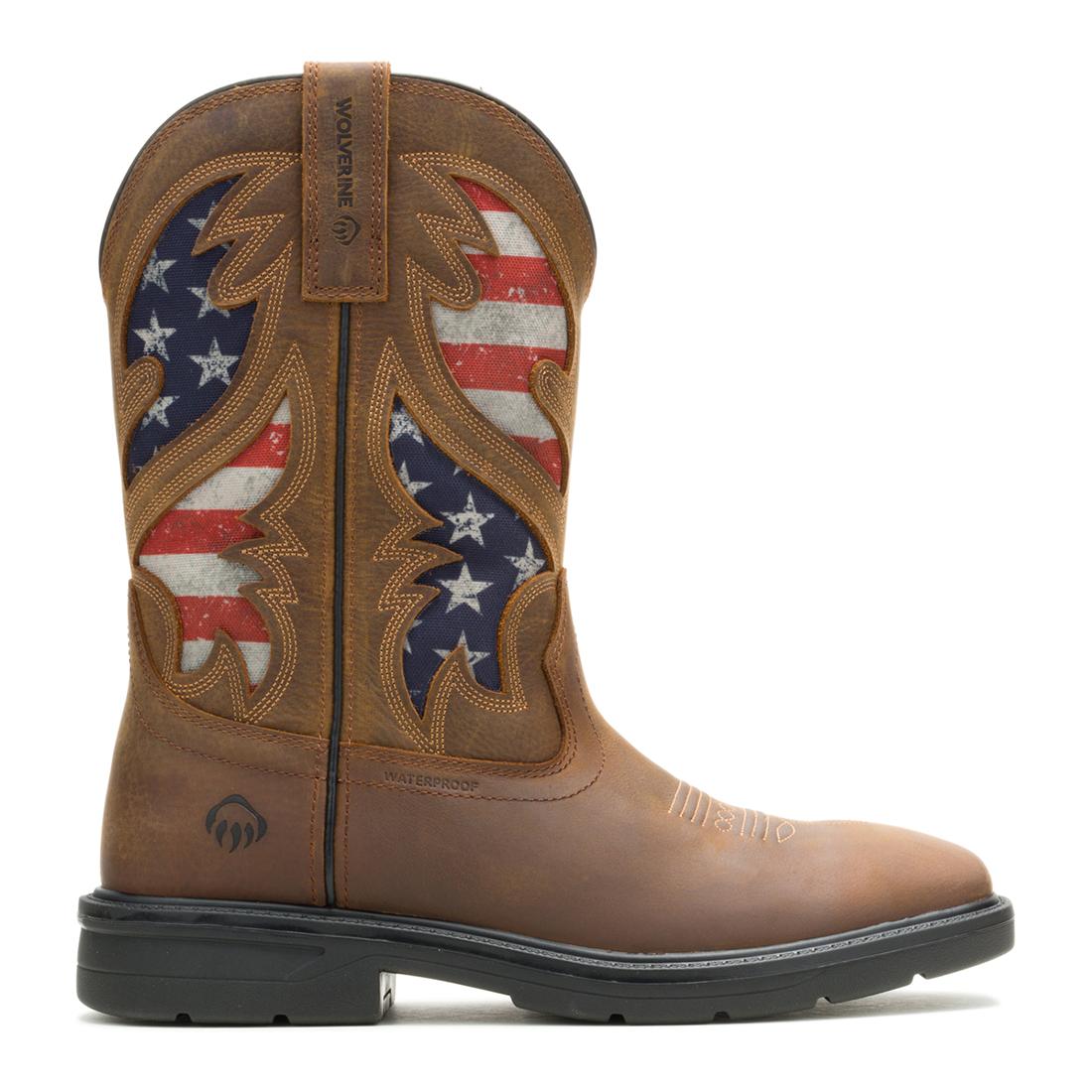 Wolverine Rancher Flag Soft-Toe Pull-On Wellington Work Boot Brown Profile View