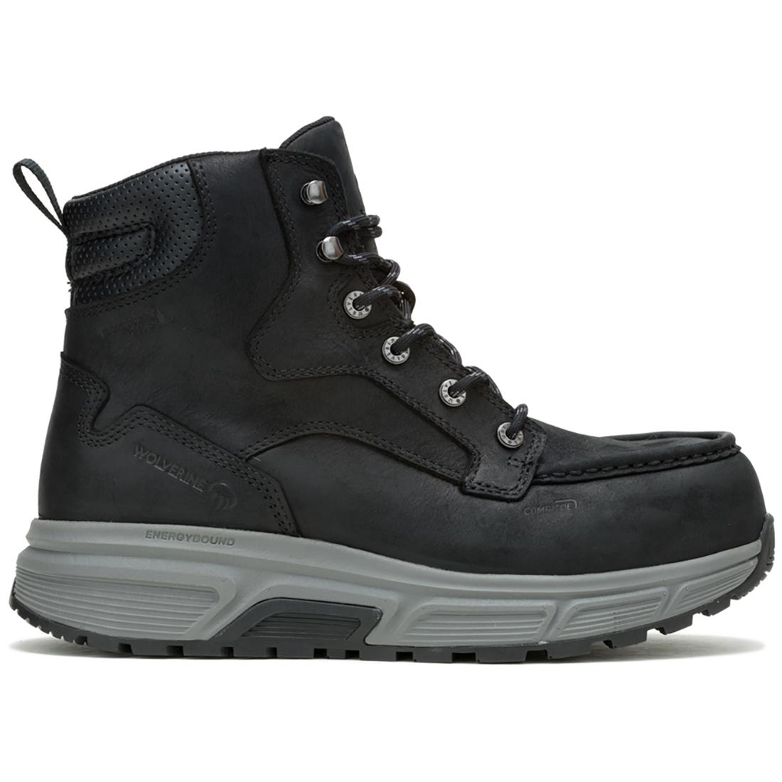 Wolverine Ride Wedge EnergyBound Moc Toe 6" CarbonMax Work Boot Black Profile View