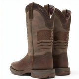 Durango Rebel Brown Distressed Flag Embroidery Western Boot Sole