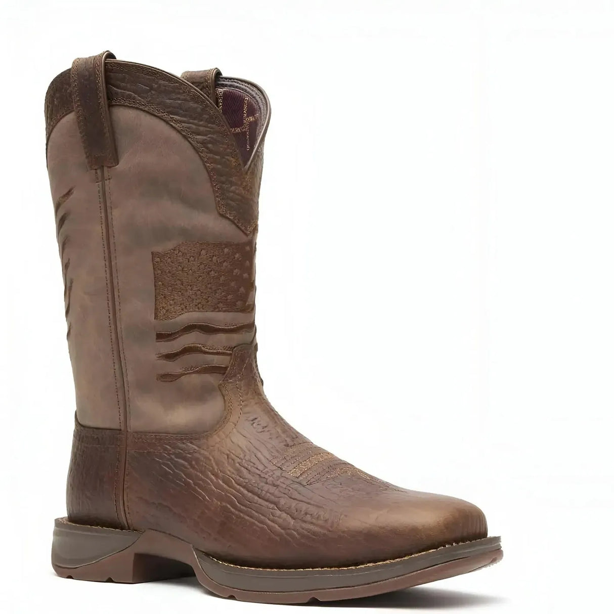 Durango Rebel Brown Distressed Flag Embroidery Western Boot