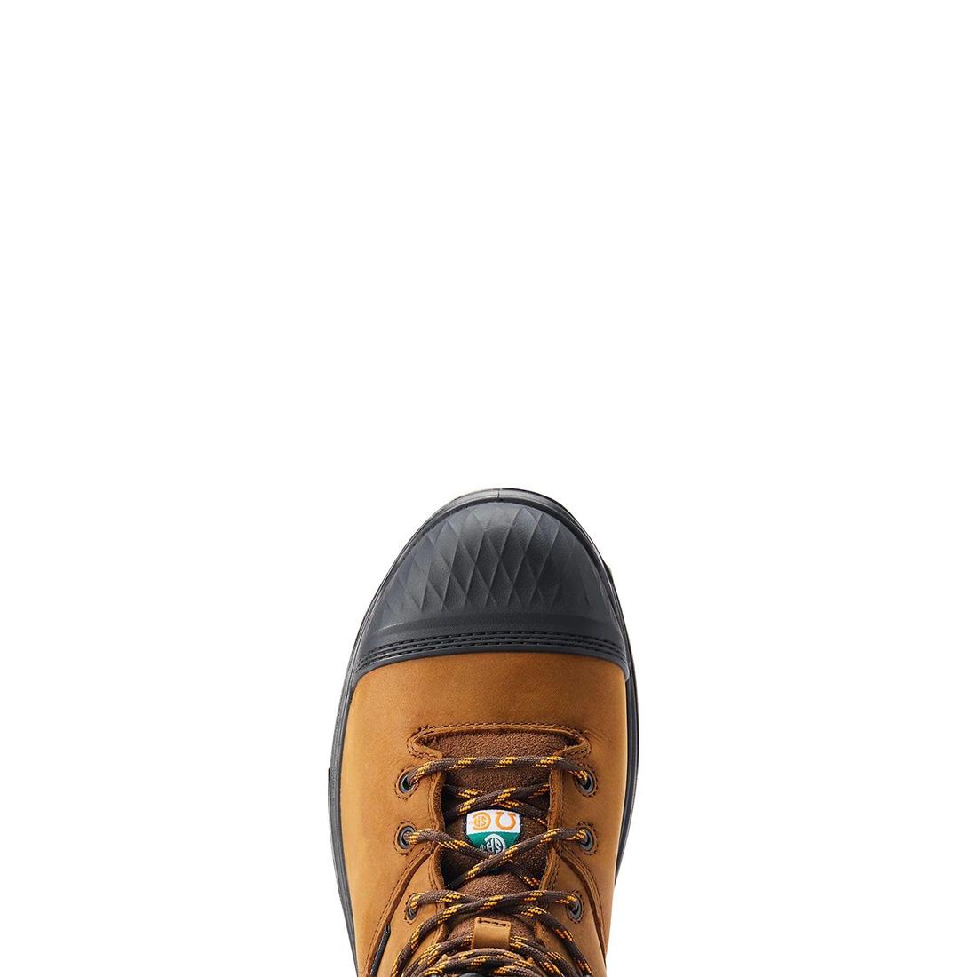 Ariat Turbo Outlaw 8 inch Carbon-Toe Waterproof CSA MetGuard Work Boot Barley Brown Upper