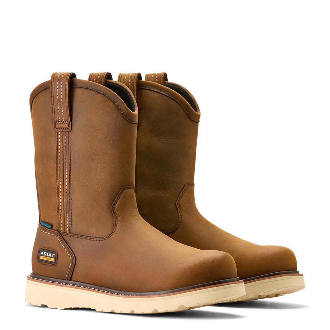 Rebar Soft-Toe Waterproof Pull-On Wedge Boot Distressed Brown
