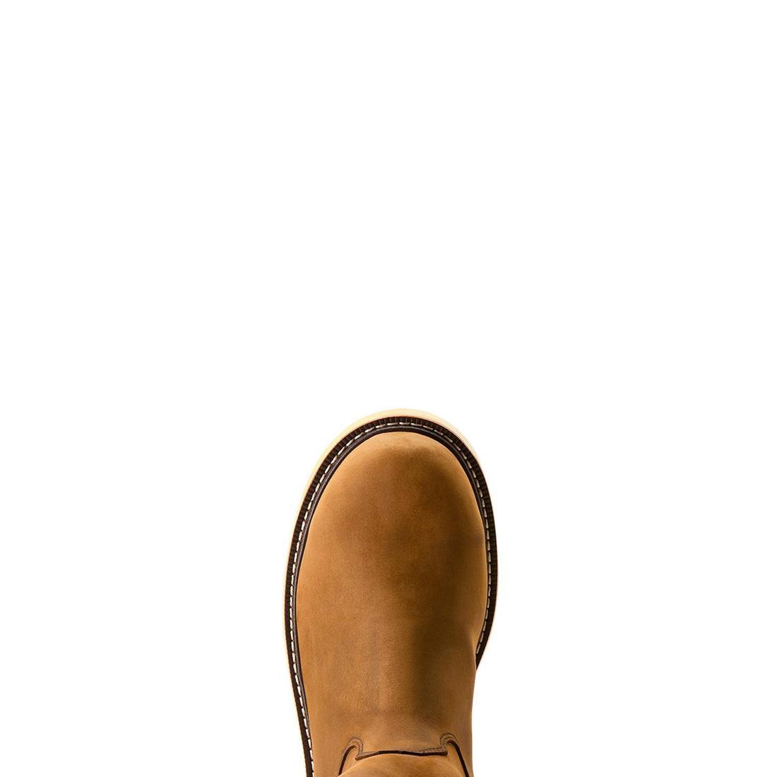 Rebar Composite-Toe Waterproof Pull-On Wedge Work Boot Distressed Brown