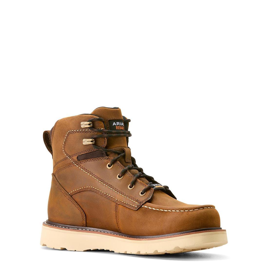 Rebar 6 inch Soft-Toe Waterproof Moc Toe Wedge Boot Distressed Brown