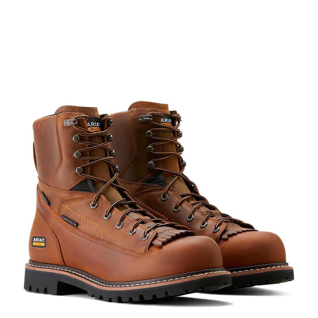 Longview Shock Shield 8 inch Composite-Toe Waterproof Work Boot Copper Brown