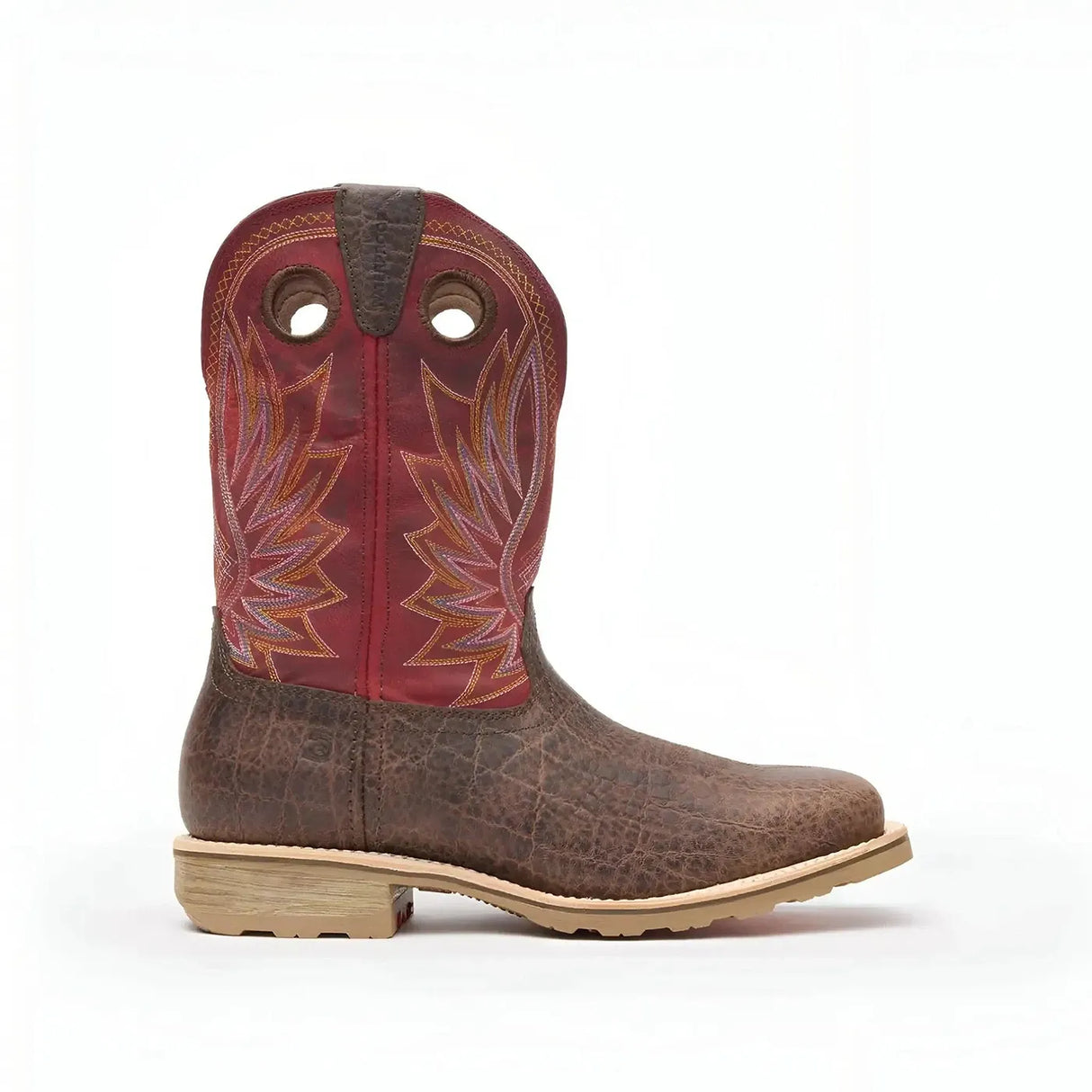 Durango Maverick Pro Steel Toe Waterproof Western Work Boot Safari Elephant And Crimson Heel